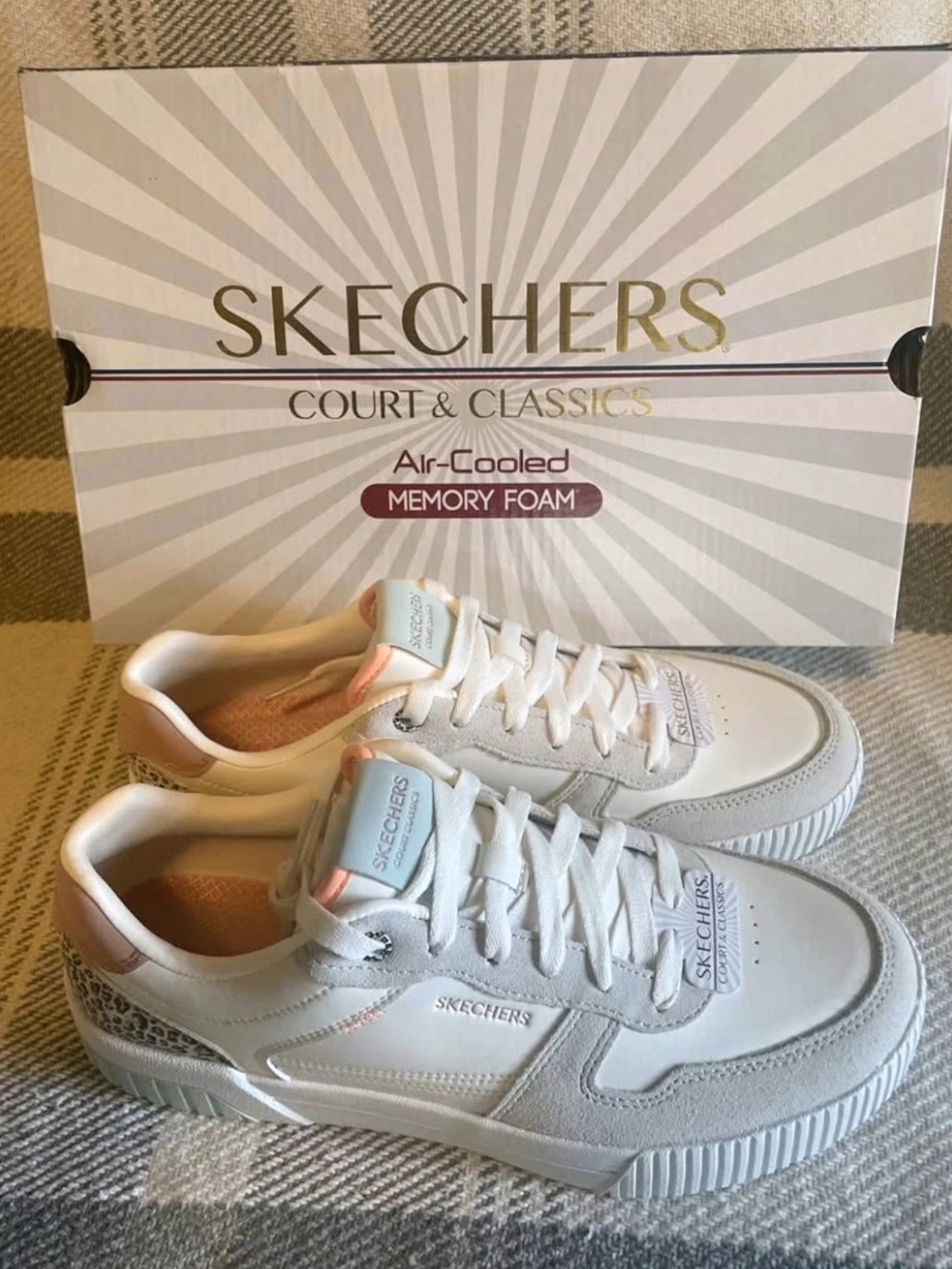 Skechers Women's White Sneakers with Blush Accents